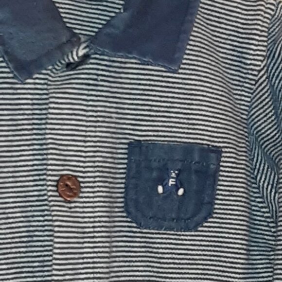 Boys Cute Size 5 6 Familiar Blue School Striped Teddy Bear Cardigan Sweater - Picture 3 of 6